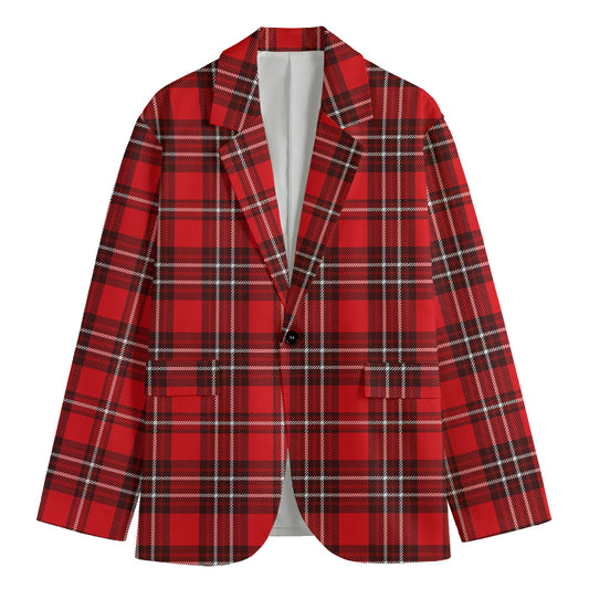 Red And White Tartan Pattern Print Men's Blazer