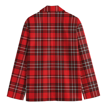 Red And White Tartan Pattern Print Men's Blazer