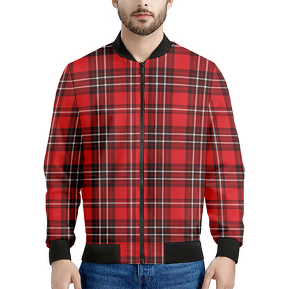 Red And White Tartan Pattern Print Men's Bomber Jacket