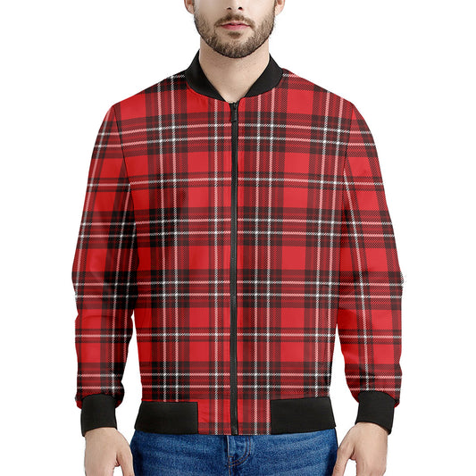 Red And White Tartan Pattern Print Men's Bomber Jacket