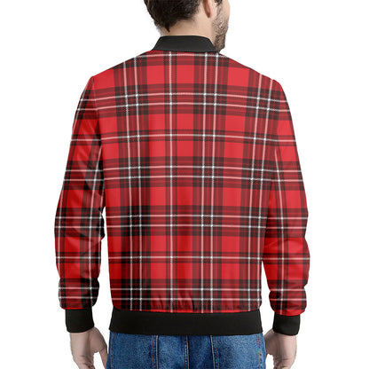 Red And White Tartan Pattern Print Men's Bomber Jacket