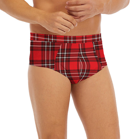 Red And White Tartan Pattern Print Men's Briefs