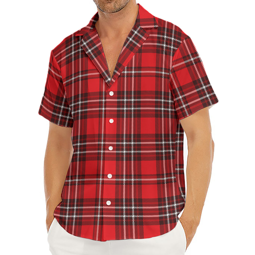 Red And White Tartan Pattern Print Men's Deep V-Neck Shirt