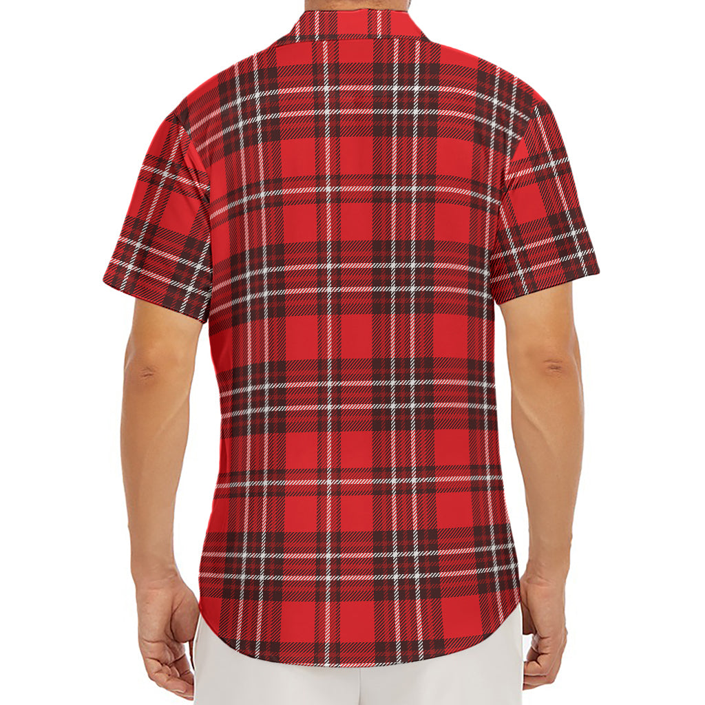 Red And White Tartan Pattern Print Men's Deep V-Neck Shirt
