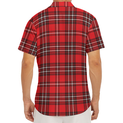 Red And White Tartan Pattern Print Men's Deep V-Neck Shirt