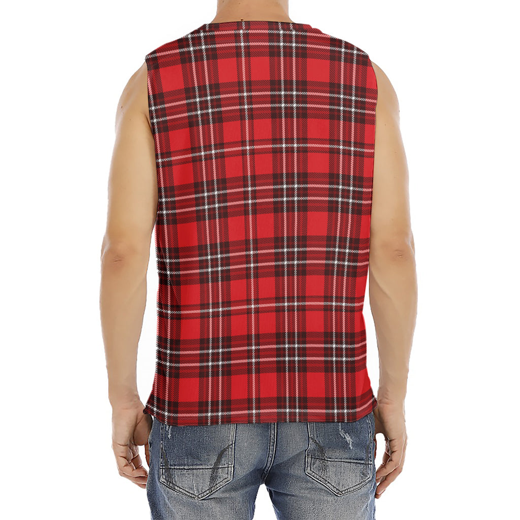 Red And White Tartan Pattern Print Men's Fitness Tank Top