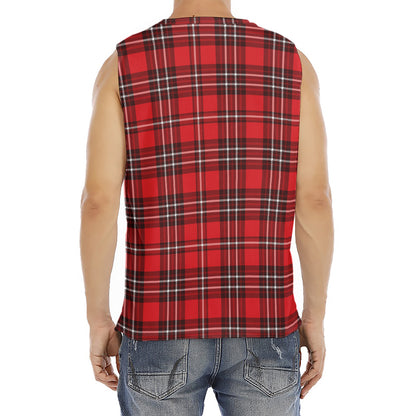 Red And White Tartan Pattern Print Men's Fitness Tank Top