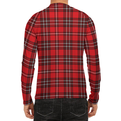 Red And White Tartan Pattern Print Men's Long Sleeve Rash Guard