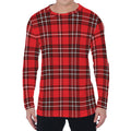 Red And White Tartan Pattern Print Men's Long Sleeve T-Shirt