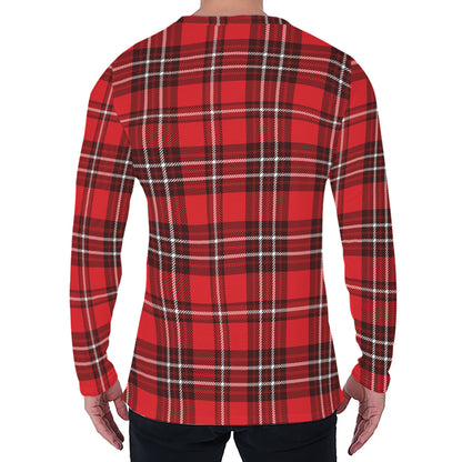 Red And White Tartan Pattern Print Men's Long Sleeve T-Shirt