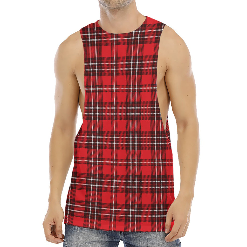 Red And White Tartan Pattern Print Men's Muscle Tank Top