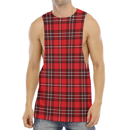Red And White Tartan Pattern Print Men's Muscle Tank Top