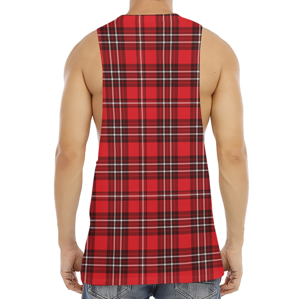 Red And White Tartan Pattern Print Men's Muscle Tank Top