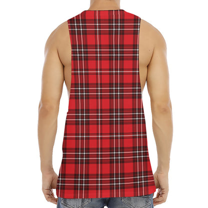 Red And White Tartan Pattern Print Men's Muscle Tank Top