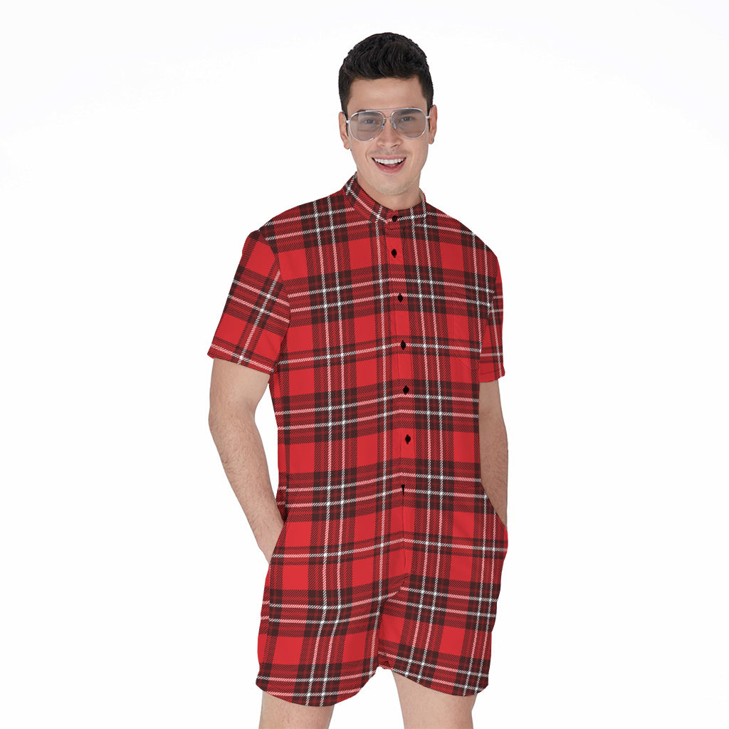 Red And White Tartan Pattern Print Men's Rompers