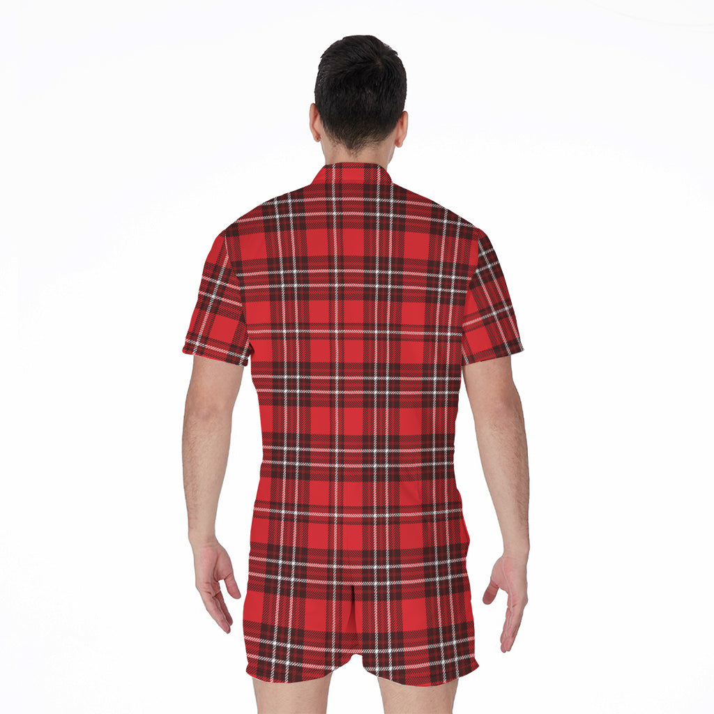 Red And White Tartan Pattern Print Men's Rompers