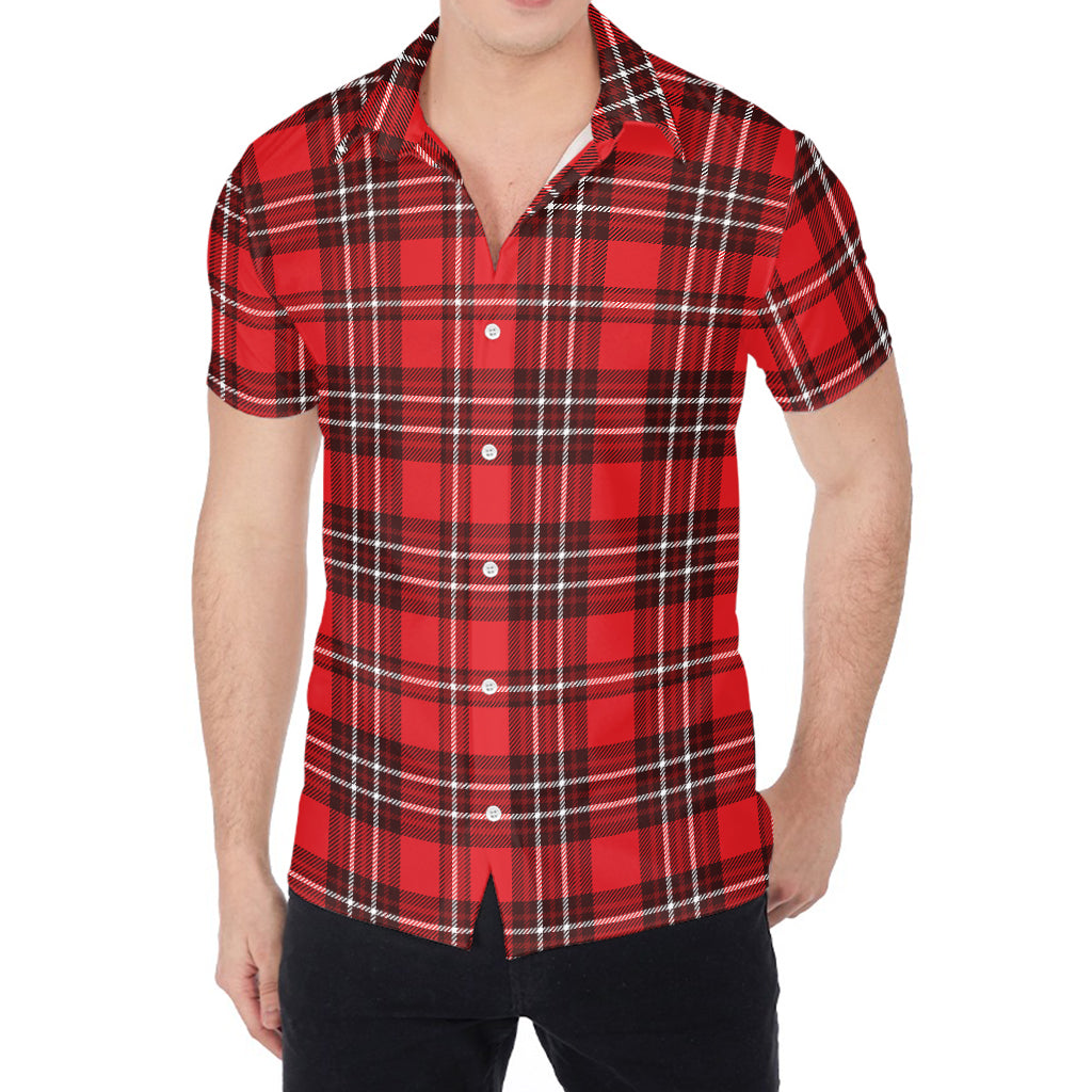 Red And White Tartan Pattern Print Men's Shirt