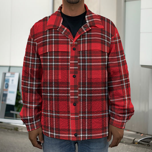 Red And White Tartan Pattern Print Men's Shirt Jacket