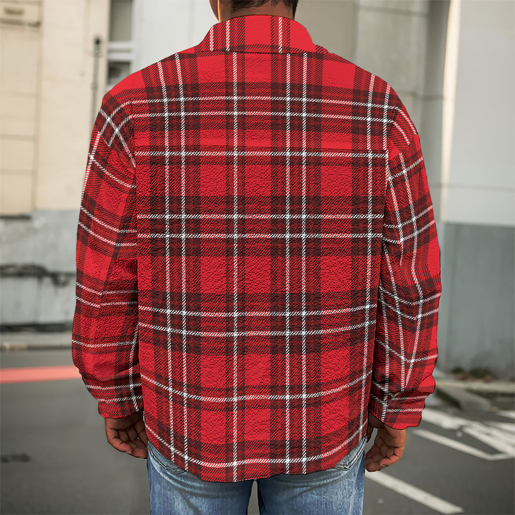 Red And White Tartan Pattern Print Men's Shirt Jacket
