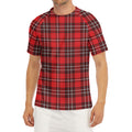 Red And White Tartan Pattern Print Men's Short Sleeve Rash Guard