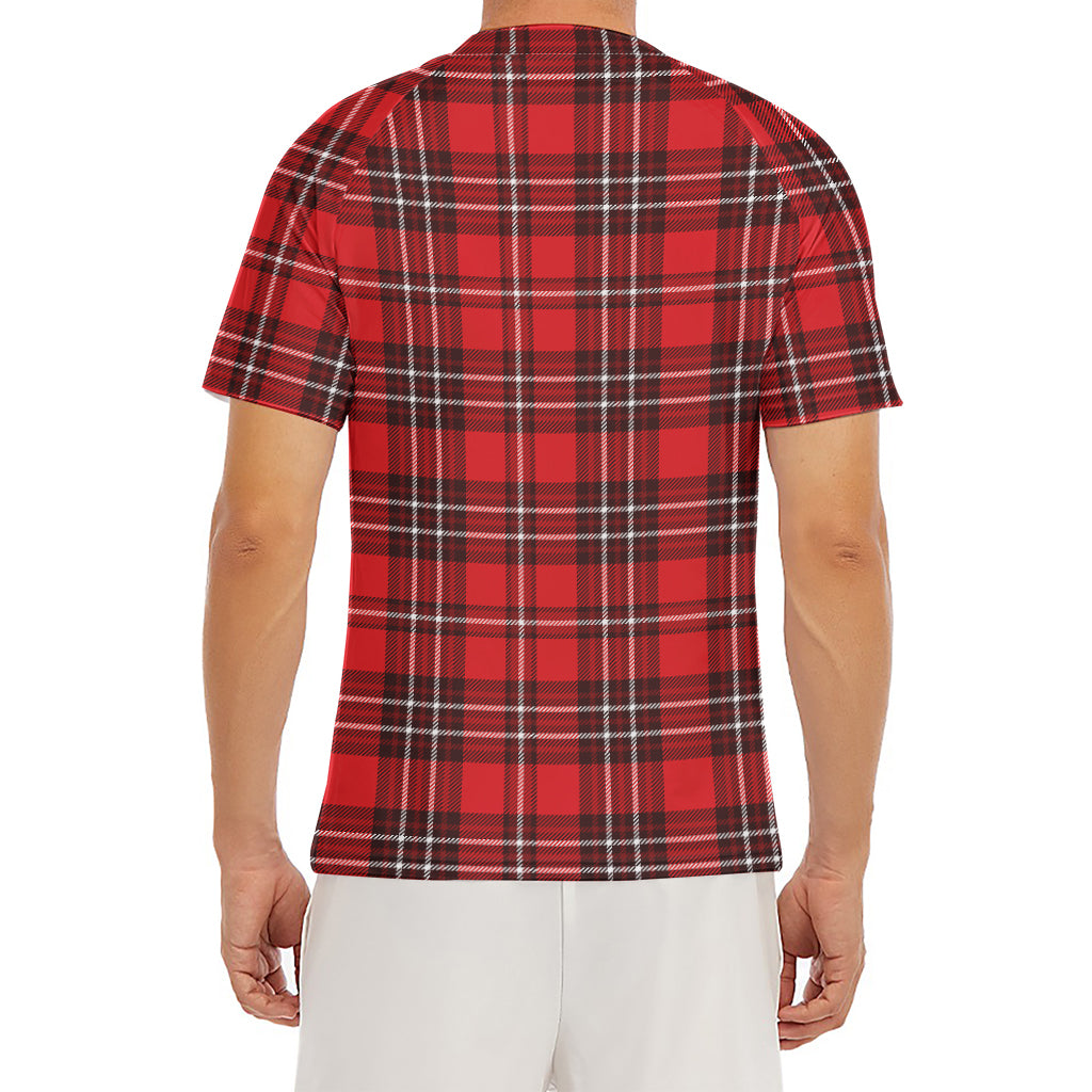 Red And White Tartan Pattern Print Men's Short Sleeve Rash Guard