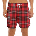 Red And White Tartan Pattern Print Men's Split Running Shorts