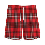 Red And White Tartan Pattern Print Men's Sports Shorts