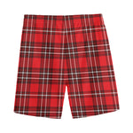Red And White Tartan Pattern Print Men's Sports Shorts