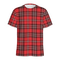 Red And White Tartan Pattern Print Men's Athletic T-Shirt