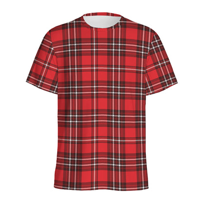Red And White Tartan Pattern Print Men's Sports T-Shirt