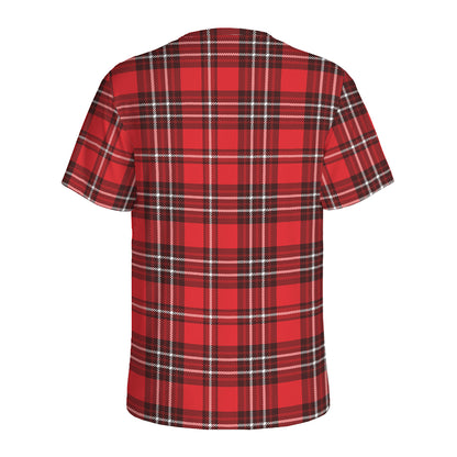 Red And White Tartan Pattern Print Men's Sports T-Shirt