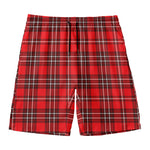 Red And White Tartan Pattern Print Men's Swim Trunks