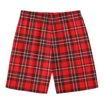 Red And White Tartan Pattern Print Men's Swim Trunks