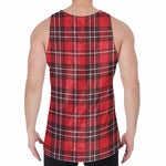 Red And White Tartan Pattern Print Men's Velvet Tank Top