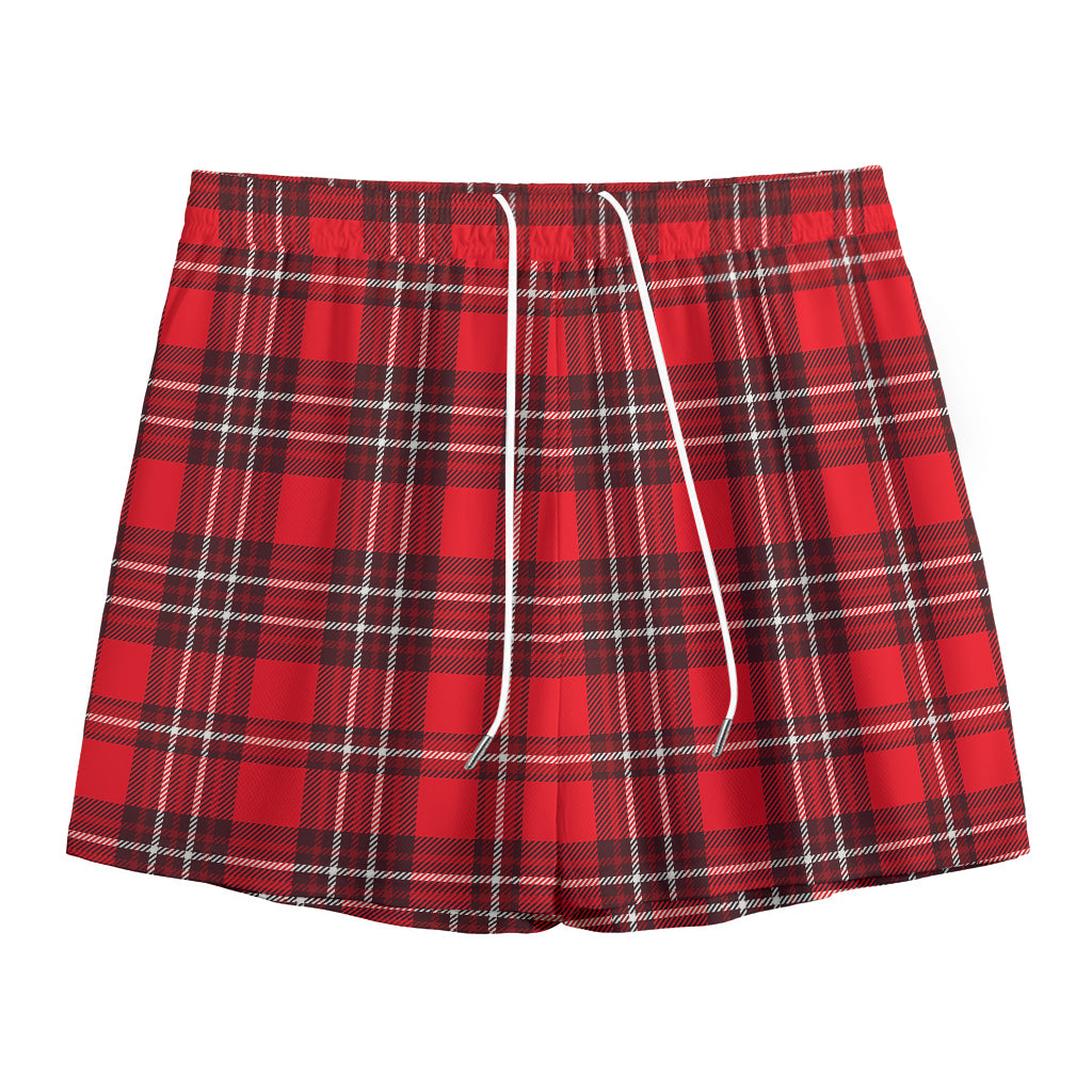 Red And White Tartan Pattern Print Mesh Shorts