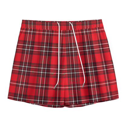 Red And White Tartan Pattern Print Mesh Shorts