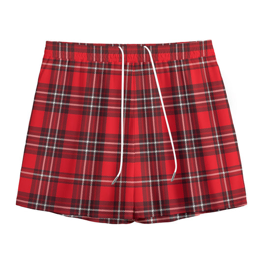 Red And White Tartan Pattern Print Mesh Shorts