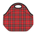 Red And White Tartan Pattern Print Neoprene Lunch Bag