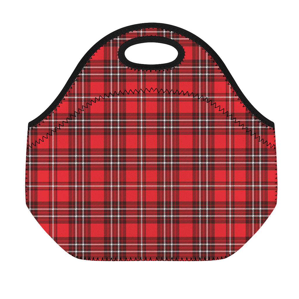 Red And White Tartan Pattern Print Neoprene Lunch Bag