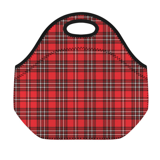 Red And White Tartan Pattern Print Neoprene Lunch Bag