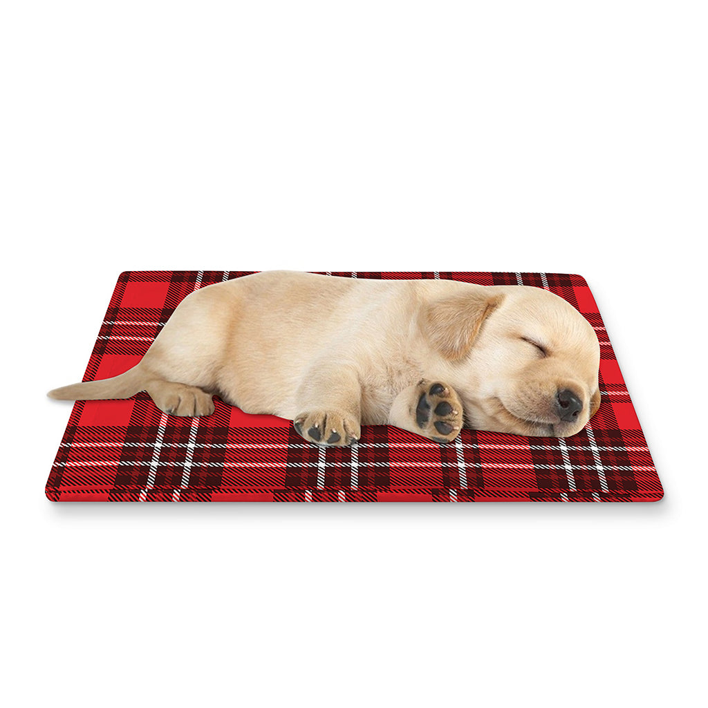 Red And White Tartan Pattern Print Pet Cooling Mat Cover