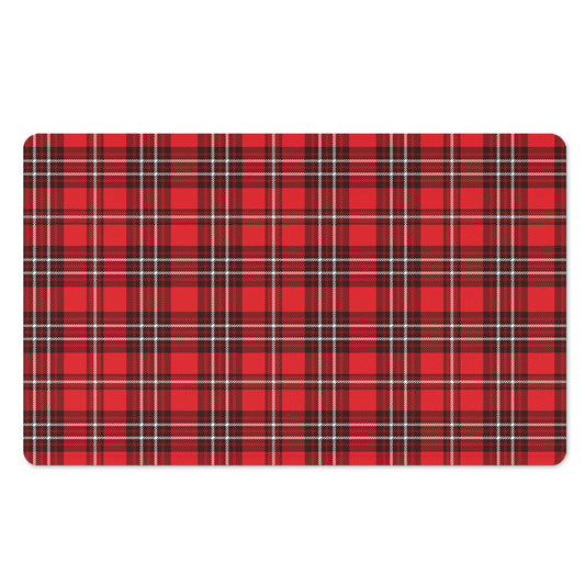 Red And White Tartan Pattern Print Polyester Doormat