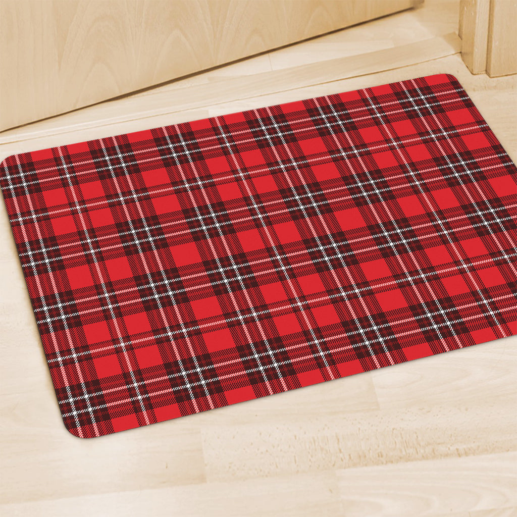 Red And White Tartan Pattern Print Polyester Doormat