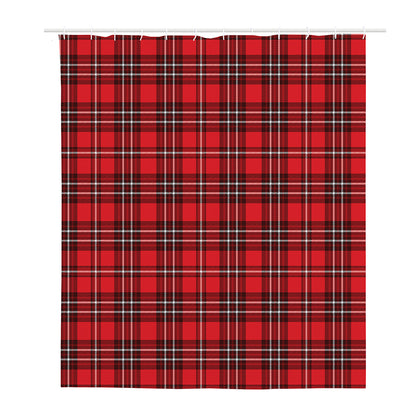 Red And White Tartan Pattern Print Polyester Shower Curtain
