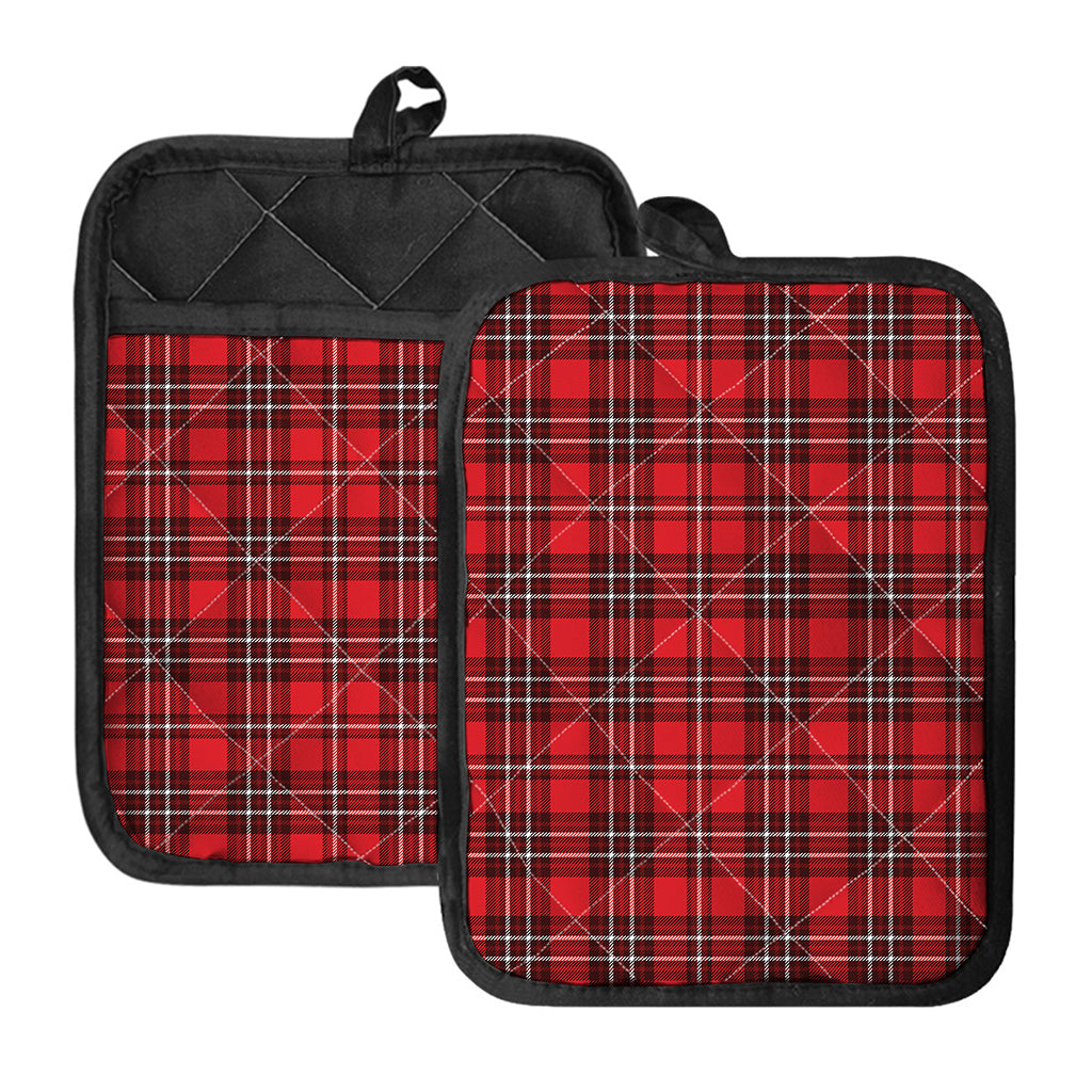 Red And White Tartan Pattern Print Pot Holders With Pocket
