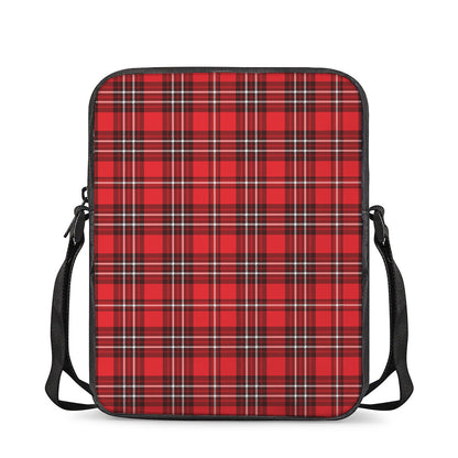 Red And White Tartan Pattern Print Rectangular Crossbody Bag