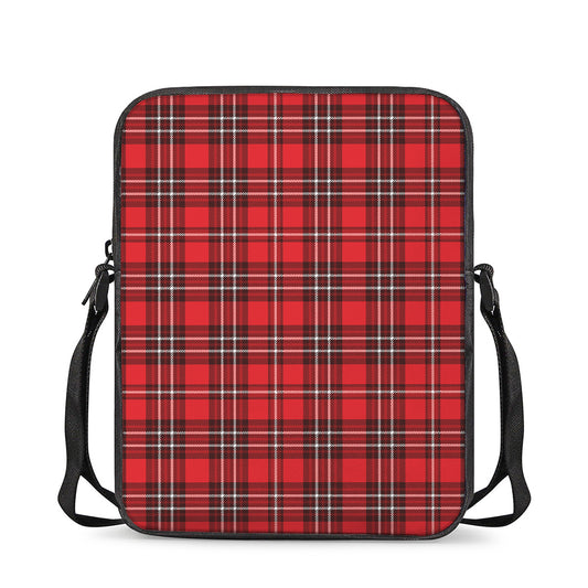 Red And White Tartan Pattern Print Rectangular Crossbody Bag