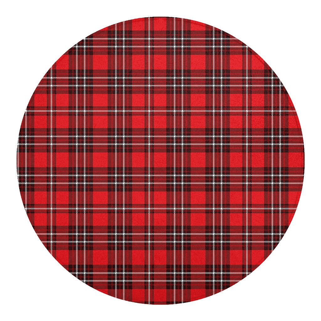 Red And White Tartan Pattern Print Round Blanket