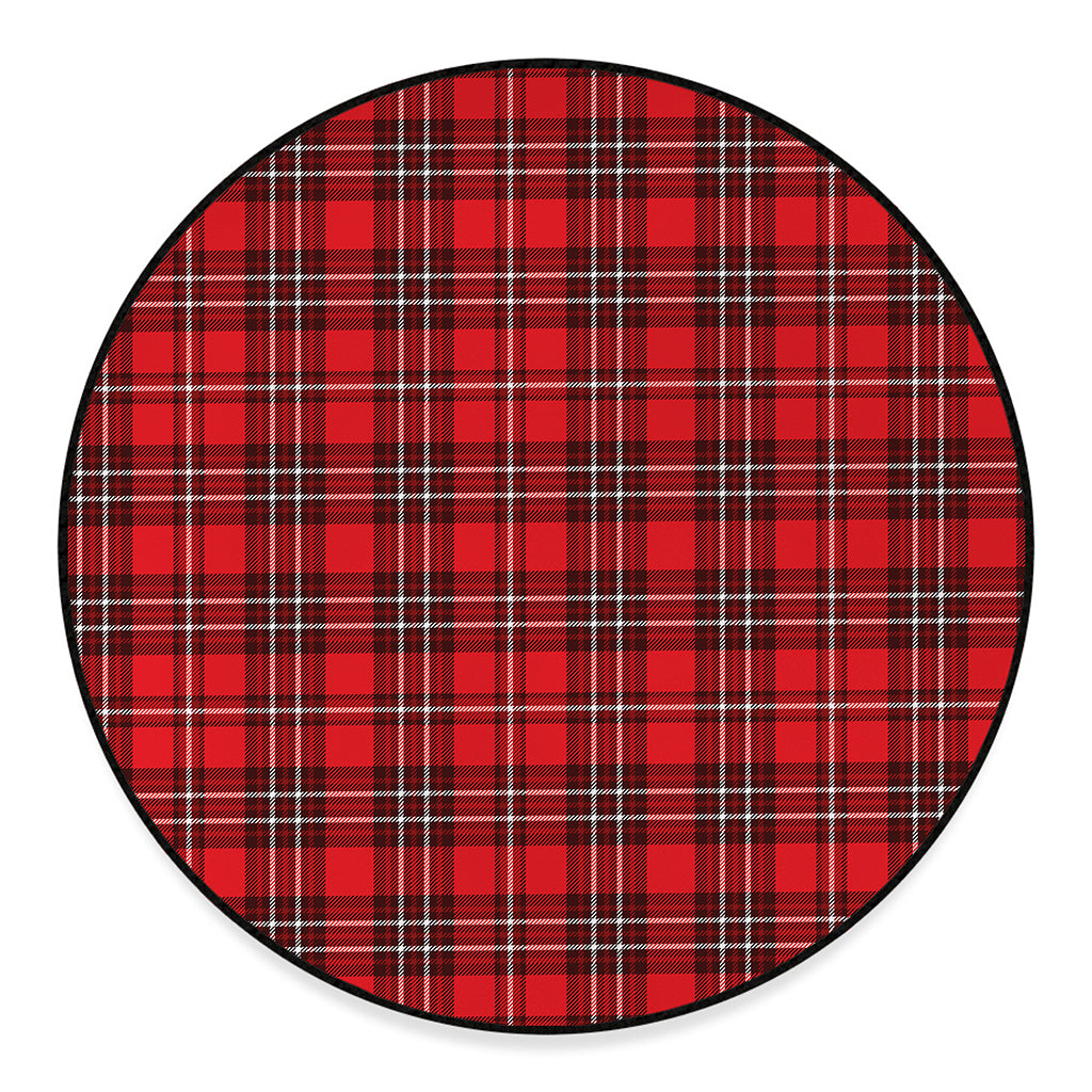 Red And White Tartan Pattern Print Round Floor Mat