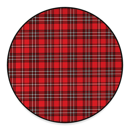 Red And White Tartan Pattern Print Round Floor Mat